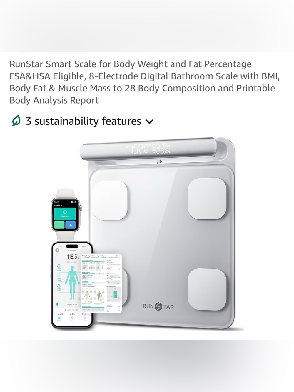 White Smart Body Composition Scale with App